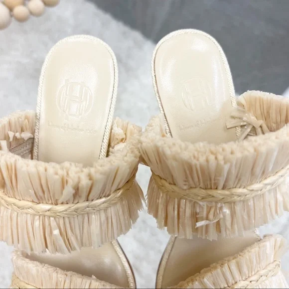 House of Harlow 1960 x REVOLVE Women's Frayed Raffia Heel Cream Tan Raffia 7.5 - Picture 7 of 12